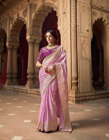 Light Purple Color Pure Satin Saree