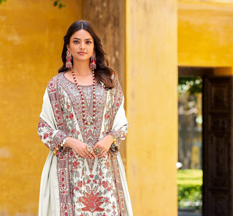 White Color Pure Chinon Embroidered Pakistani Dress