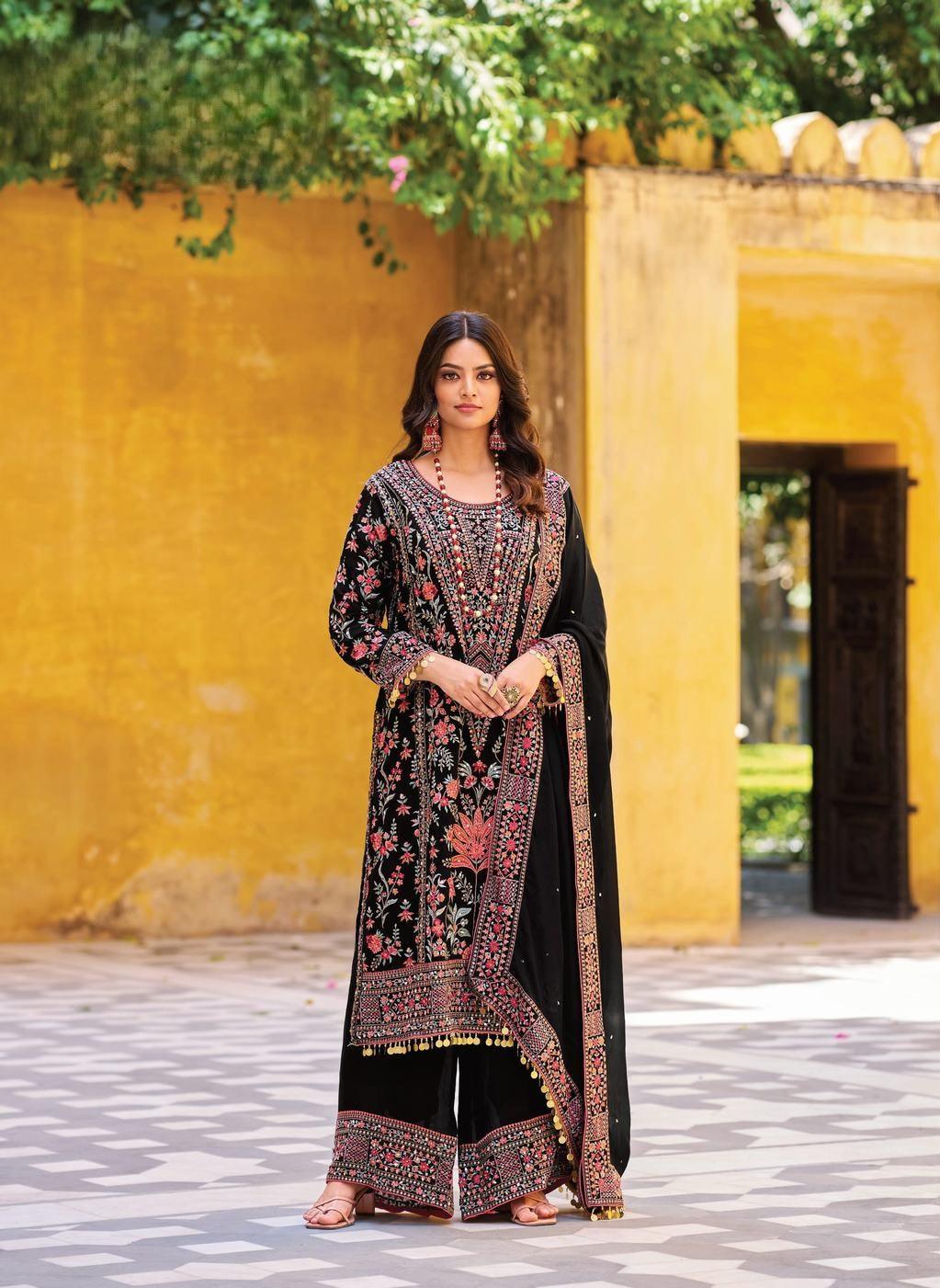 Black Color Pure Chinon Embroidered Pakistani Dress