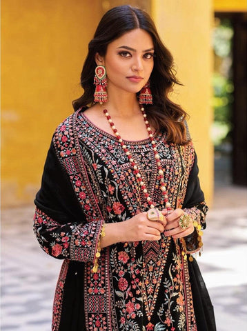 Black Color Pure Chinon Embroidered Pakistani Dress