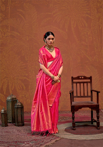 Radiant Pink Banarasi Handloom Saree – A Perfect Blend of Tradition & Style