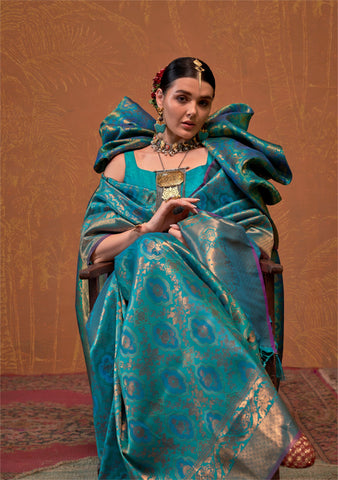 Banarasi Handloom Saree In Sea Green