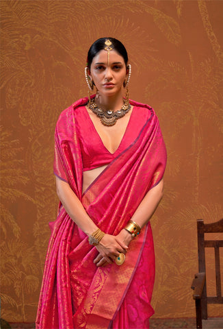 Radiant Pink Banarasi Handloom Saree – A Perfect Blend of Tradition & Style