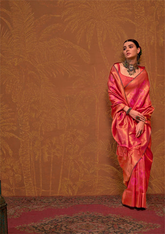 Kanjivaram Handloom Saree In Orange Color