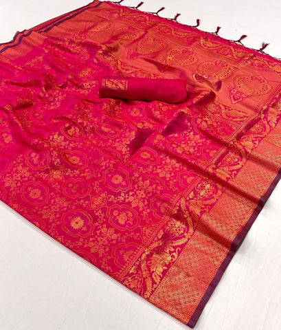 Radiant Pink Banarasi Handloom Saree – A Perfect Blend of Tradition & Style