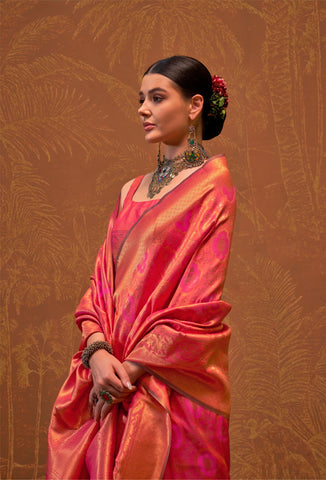 Kanjivaram Handloom Saree In Orange Color