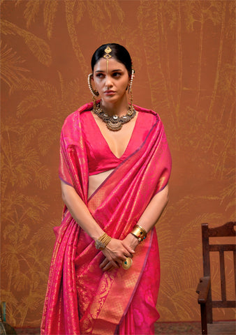 Radiant Pink Banarasi Handloom Saree – A Perfect Blend of Tradition & Style