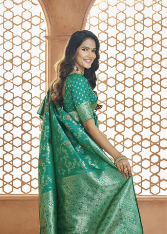 Teal Green Color Banarasi Silk Saree