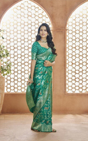 Teal Green Color Banarasi Silk Saree