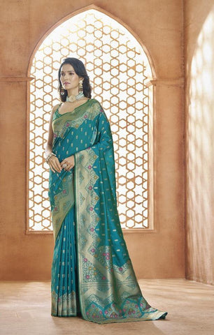 Firozi Color Banarasi Silk Saree