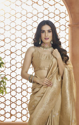 Beige Color Banarasi Silk Saree