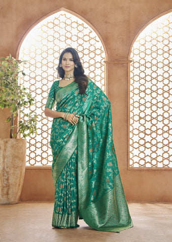 Teal Green Color Banarasi Silk Saree