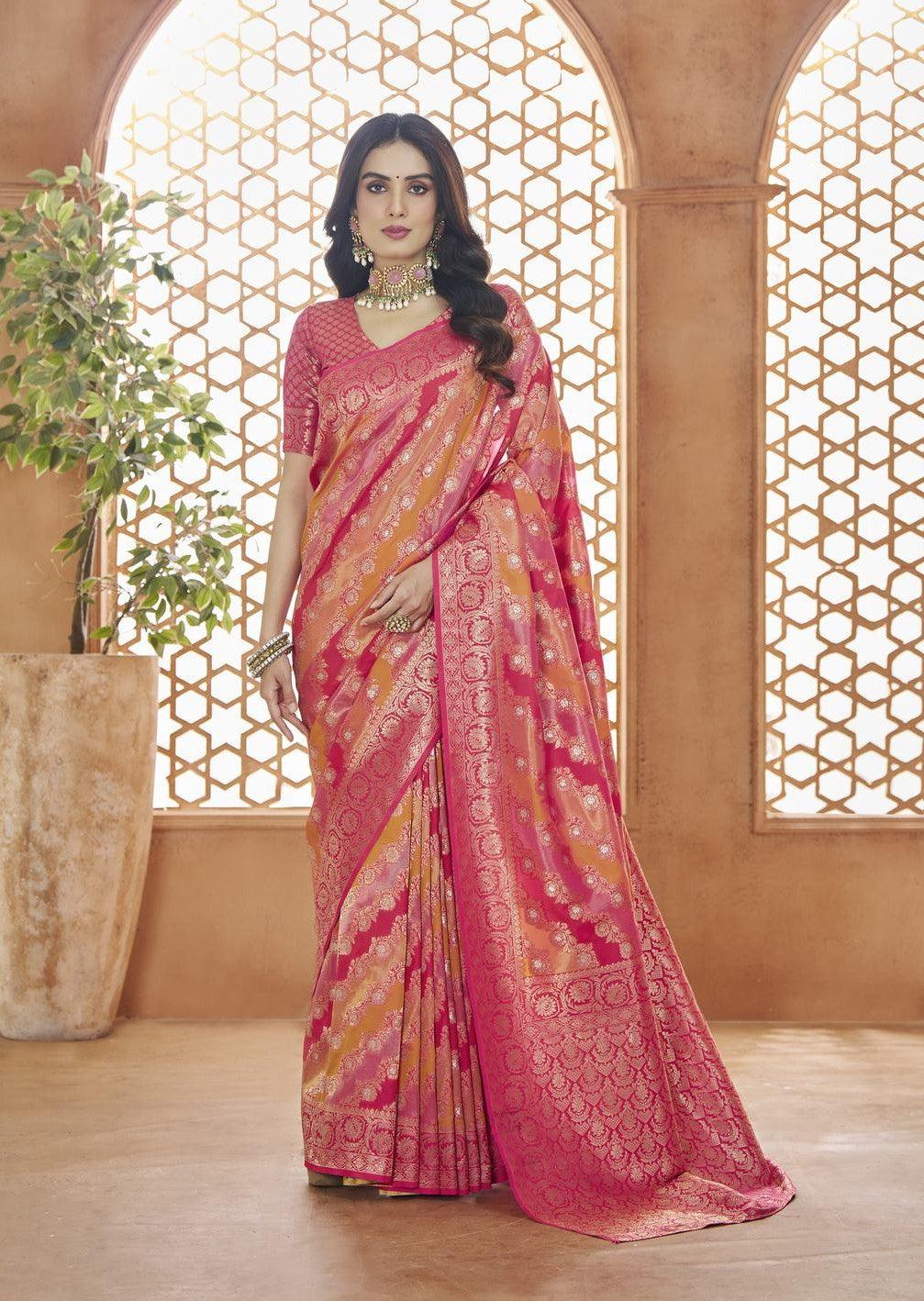 Rani Color Banarasi Silk Saree