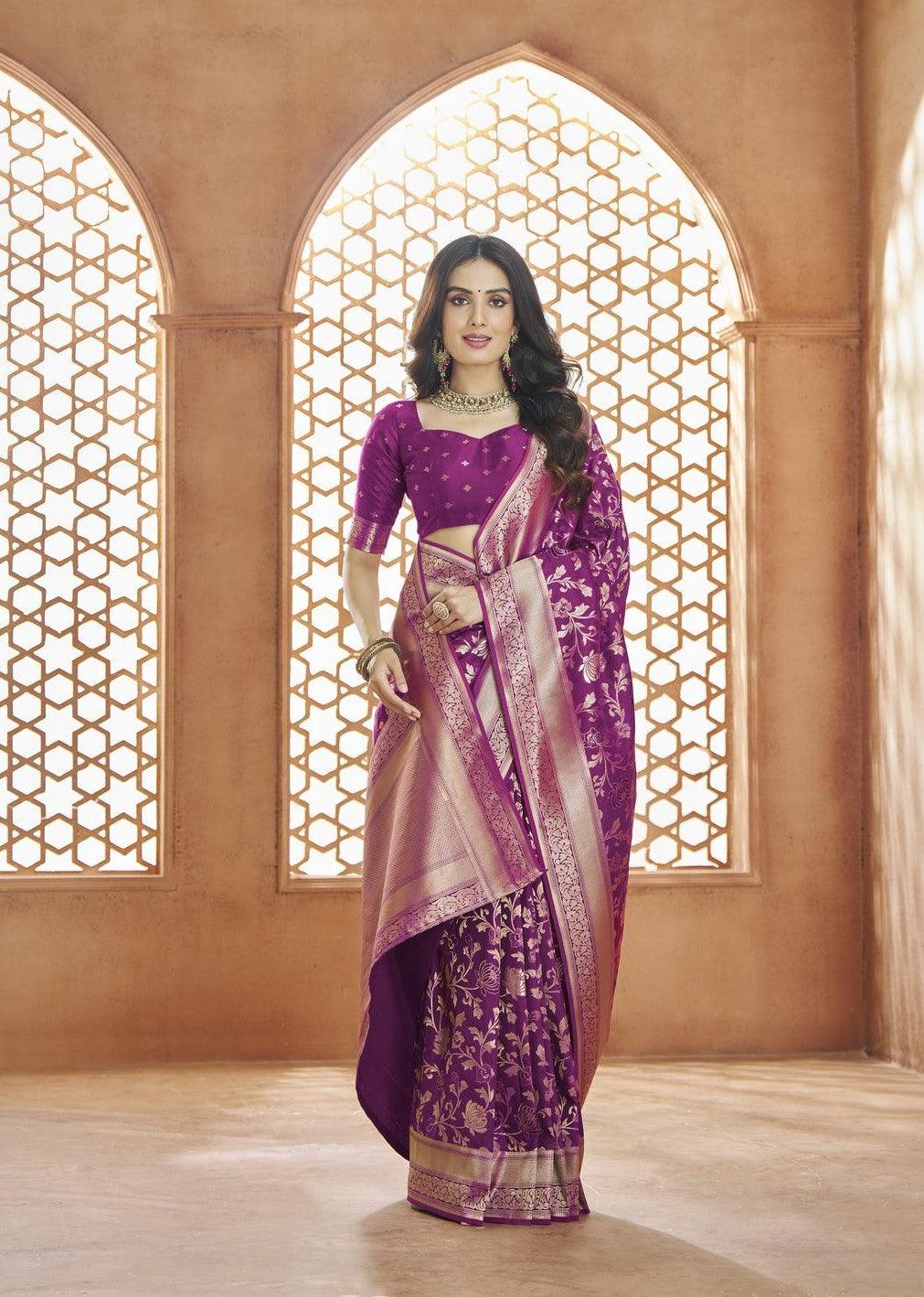 Deep Purple Color Banarasi Silk Saree