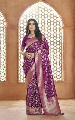 Deep Purple Color Banarasi Silk Saree