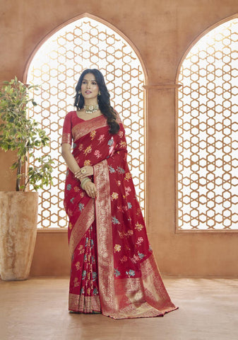 Red Color Banarasi Silk Saree