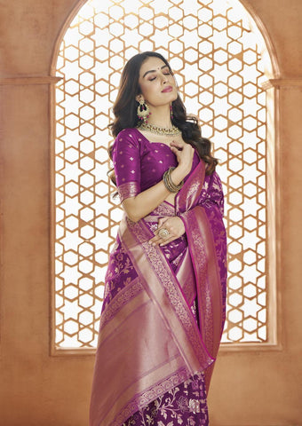 Deep Purple Color Banarasi Silk Saree