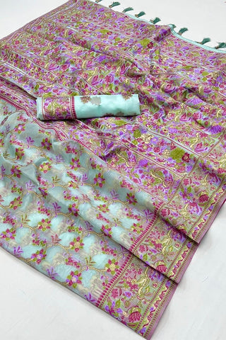 Kaarsi Silk Handloom Organza Parsi Weaving Saree