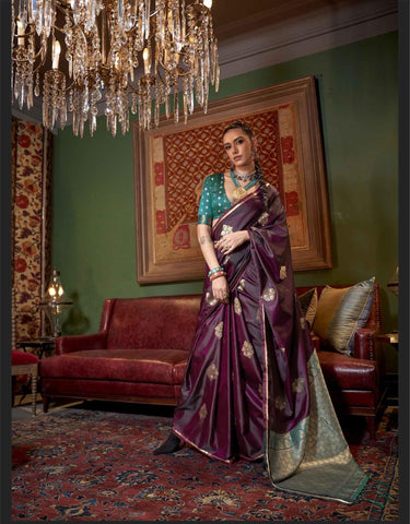 Pure Satin Traditional Work Wine Color Saree