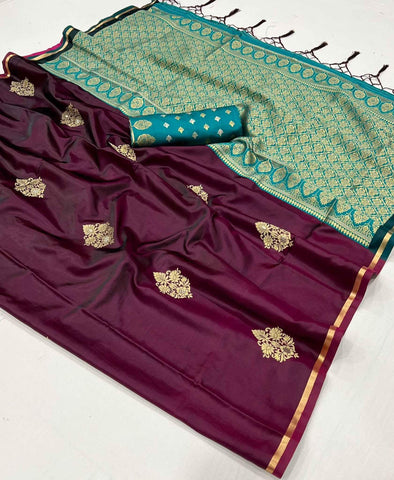 Pure Satin Traditional Work Wine Color Saree