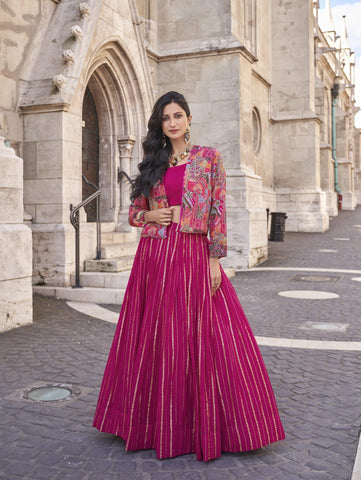 Magenta pink color premium silk skirt and top