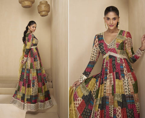 Multicolor embroidered anarkali suit