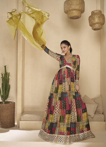 Multicolor embroidered anarkali suit