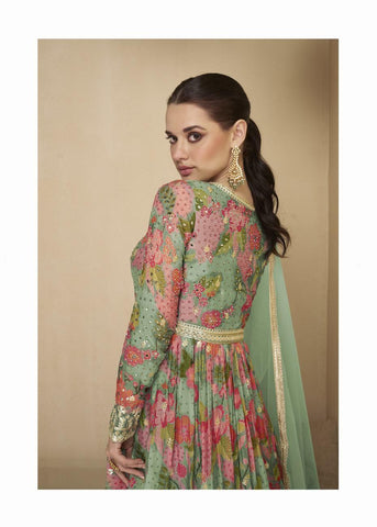 Green embroidered anarkali suit