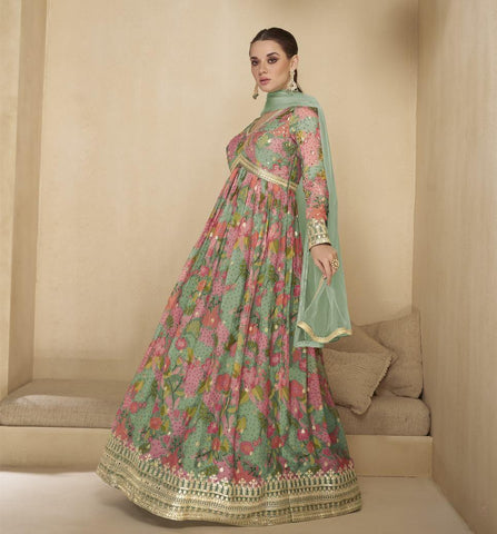 Green embroidered anarkali suit