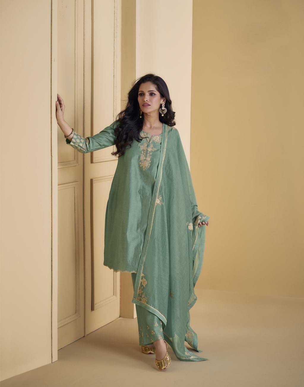 Green palazzo suit