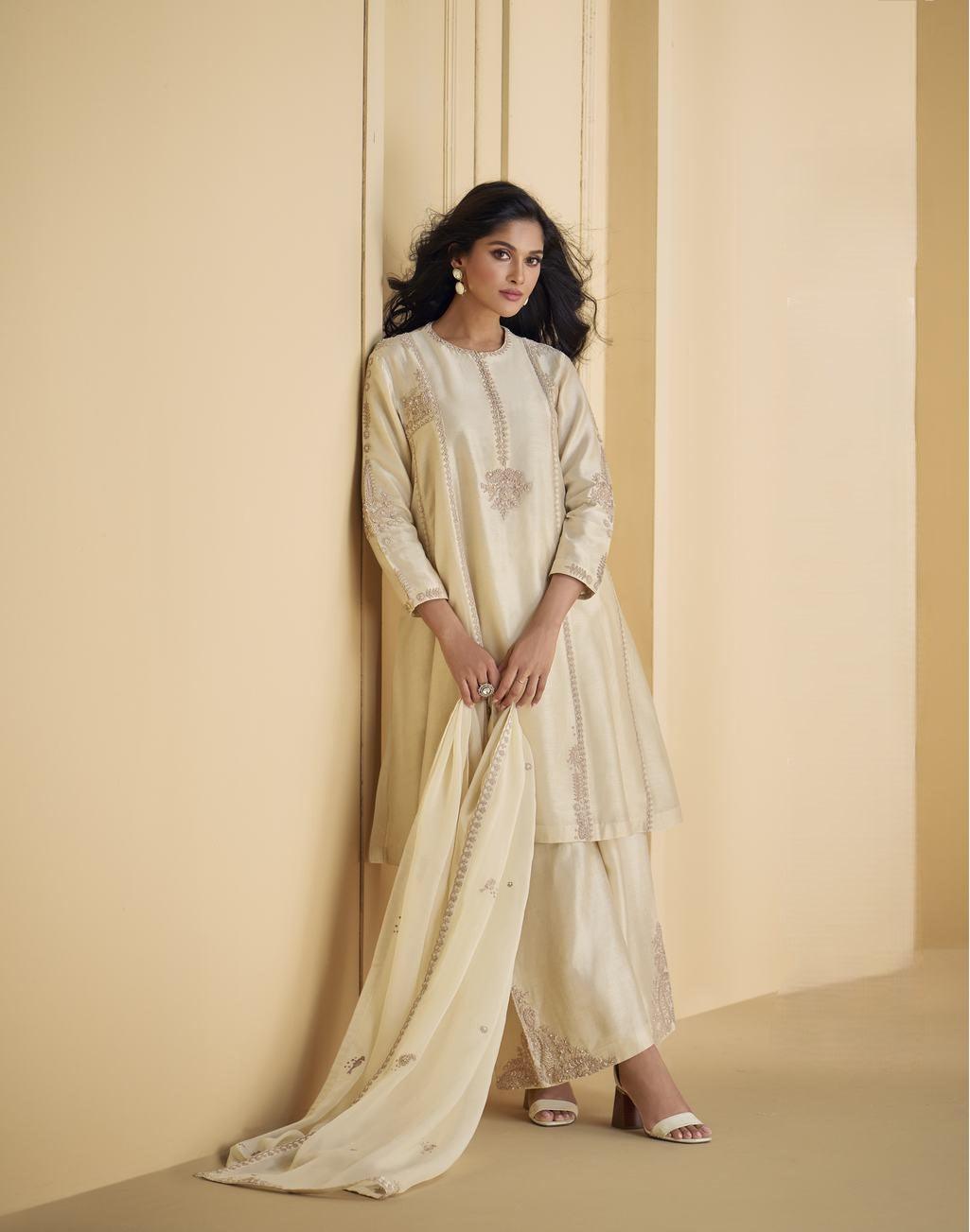 biege color palazzo suit - indosilk