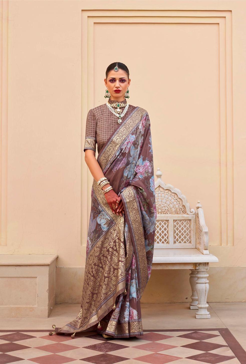 Mocha brown designer saree