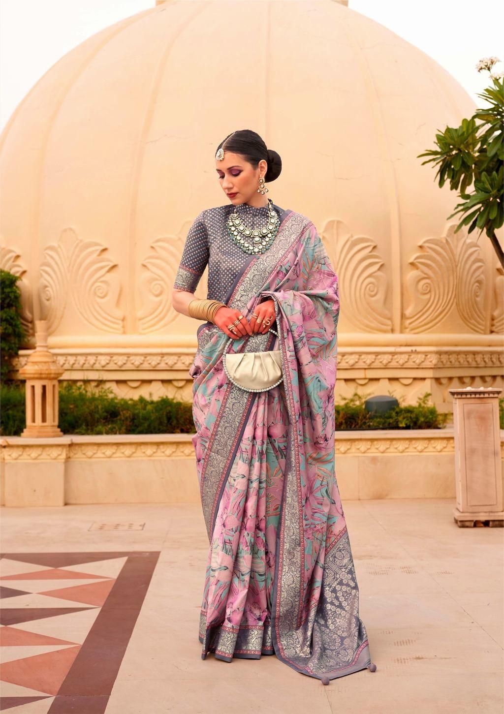 Light Pink color designer saree