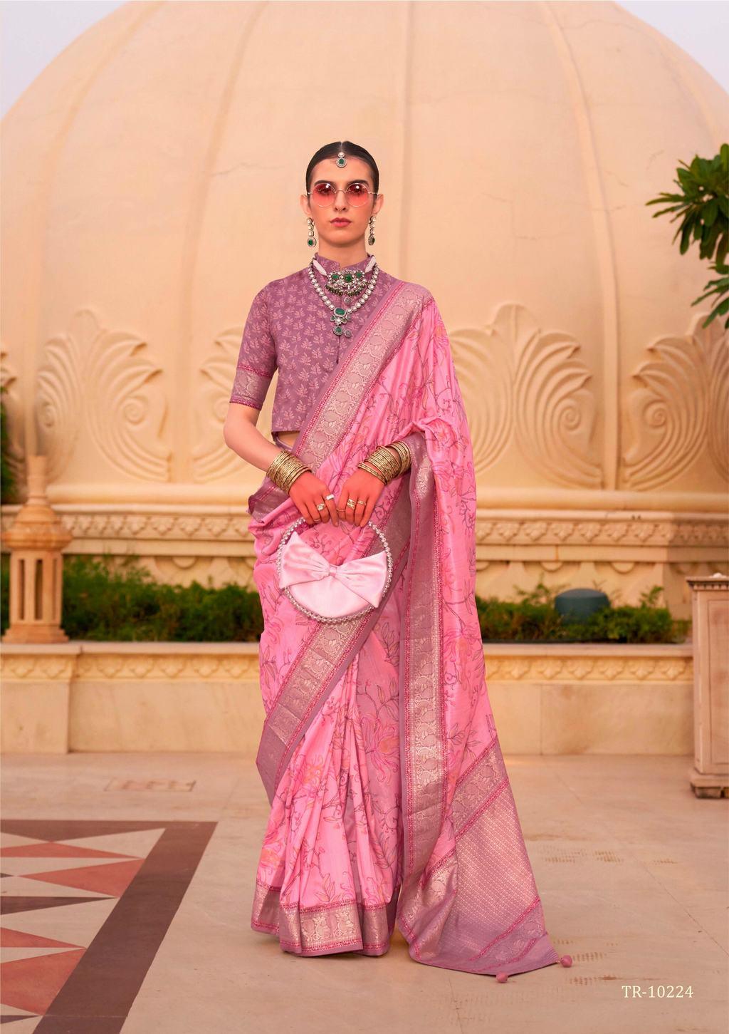 Hot pink color  designer raw silk saree