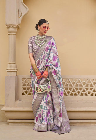 Floral Print PV Silk Saree