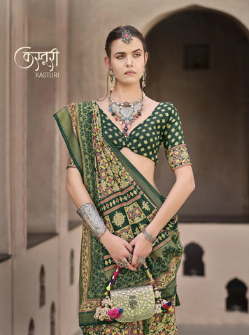 Printed Saree with Aqua Finish and Unique Ajrakh Print for Office Wear Saree In Green Color