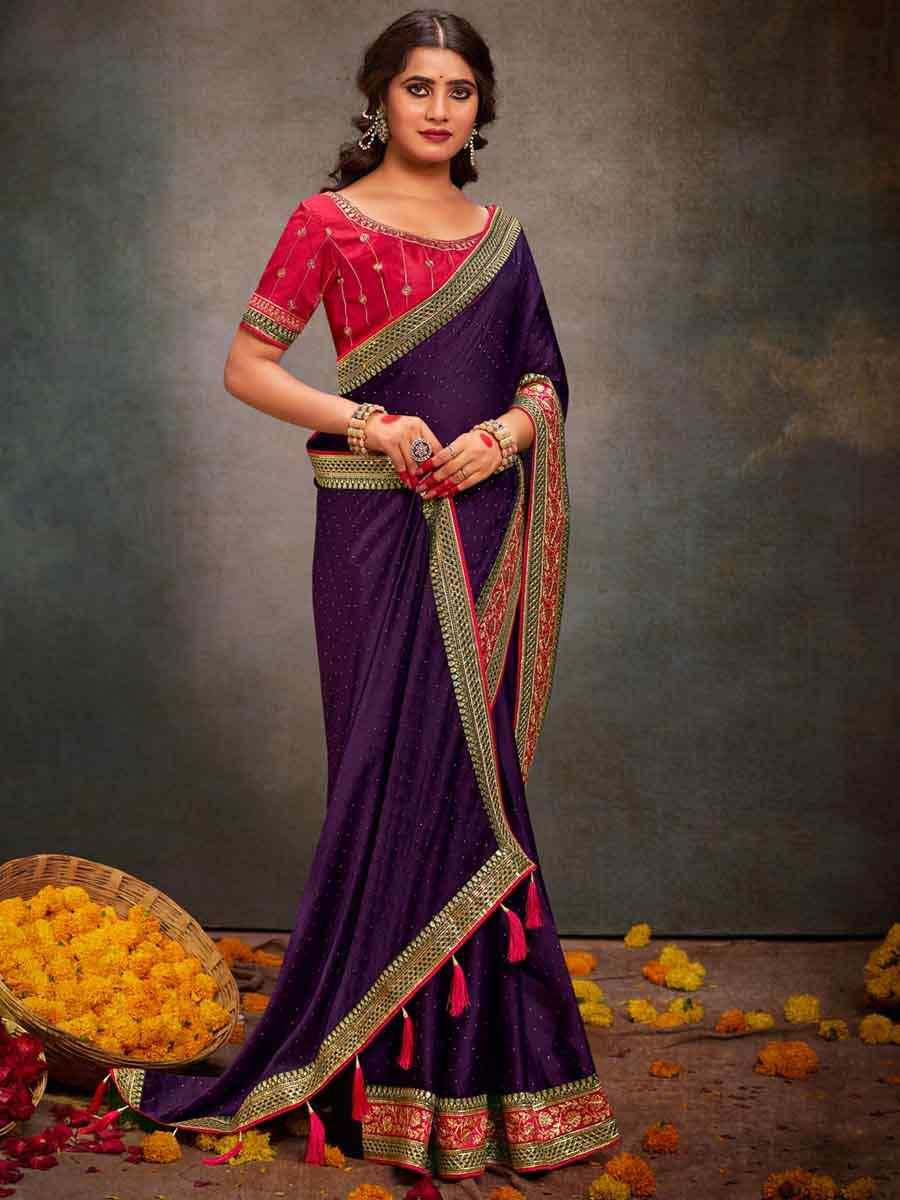 Embroidered Bollywood Satin Silk Saree – All-Occasion Elegant Partywear with Blouse Piece