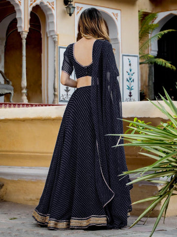 Black Color Georgette Leheriya Print Lehenga