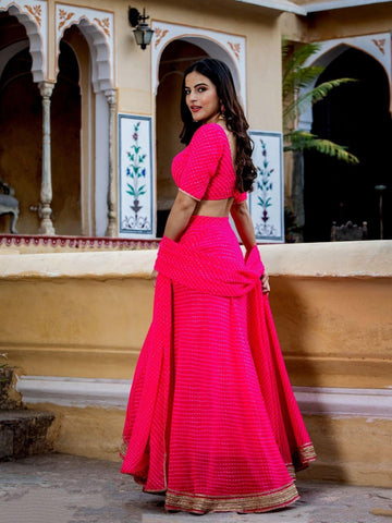 Pink Color Georgette Leheriya Print Lehenga