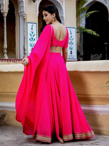 Pink Color Georgette Leheriya Print Lehenga