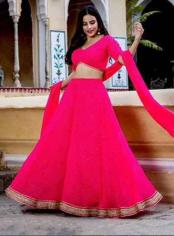 Pink Color Georgette Leheriya Print Lehenga