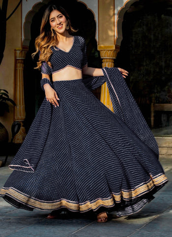 Black Color Georgette Leheriya Print Lehenga