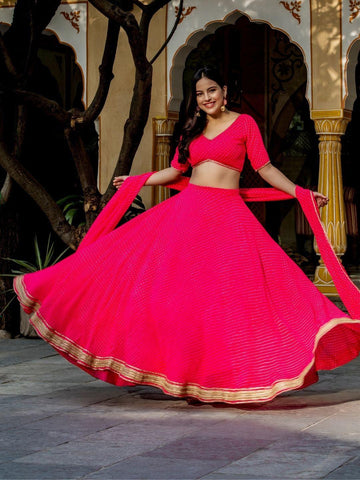 Pink Color Georgette Leheriya Print Lehenga